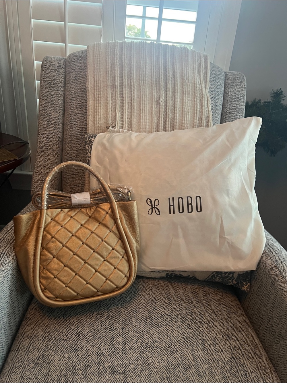 HOBO Quilted Metallic Gold Mini Bag with Top Handles